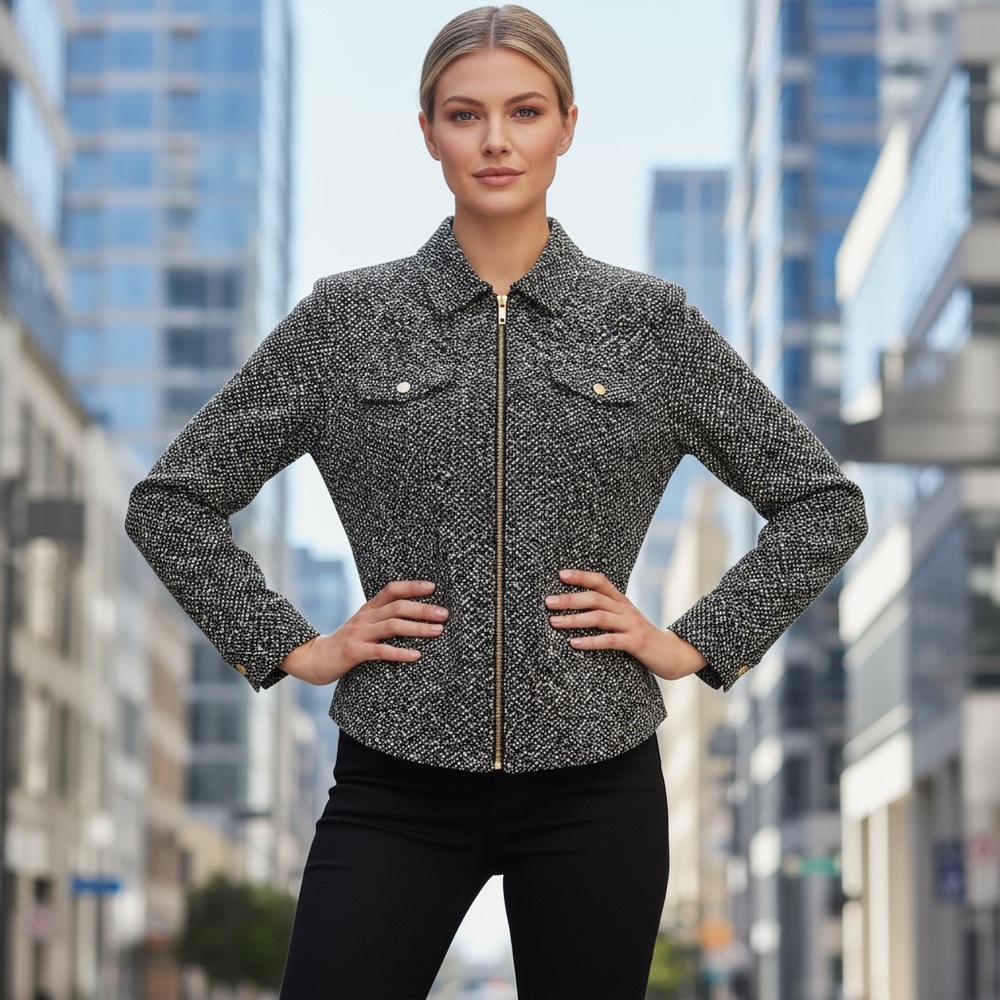 Michael Kors Zip-Front Textured Blouse Size S